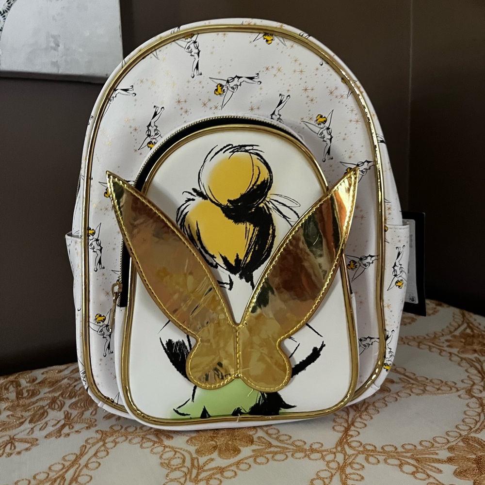 NWT Disney Tinker Bell 3D Gold Wings Mini Backpack 10.5 Inches